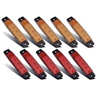 a set of red and yellow led lights on a white background