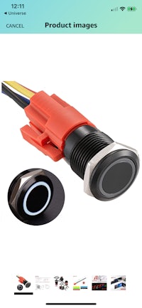 a product image with a red button and a red wire